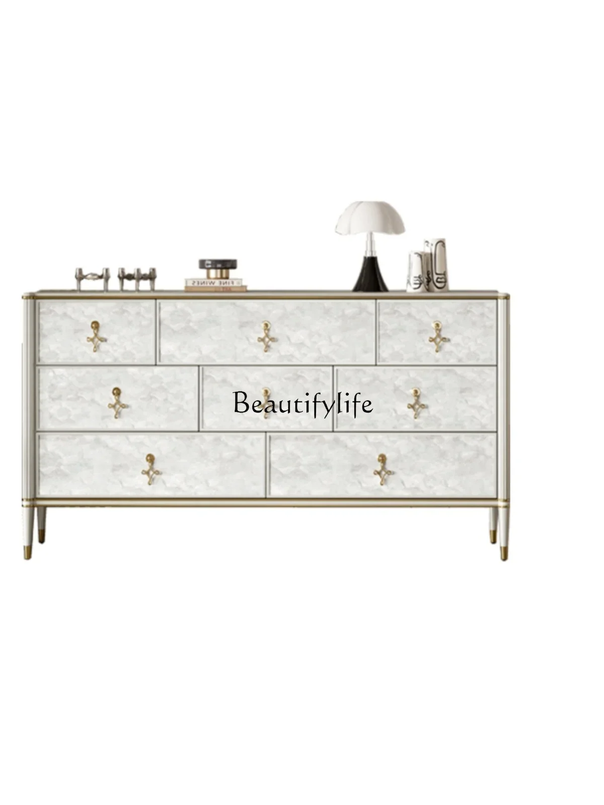 

LJYld6American-Style Solid Wood Chest of Drawers Light Luxury Paint Side Cabinet Living Room Bedroom Storage Cabinet