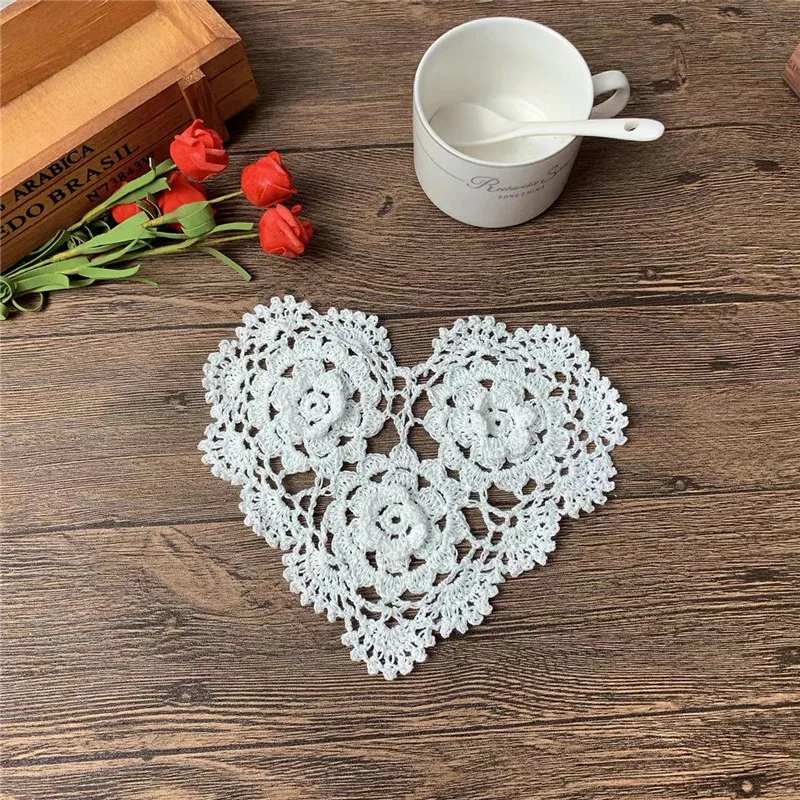 Pastoral White Beige Cotton Crochet Table Placemat Tablecloth Pad Handmade Crafts Wedding Christmas Banquet Home Ourdoor Decor