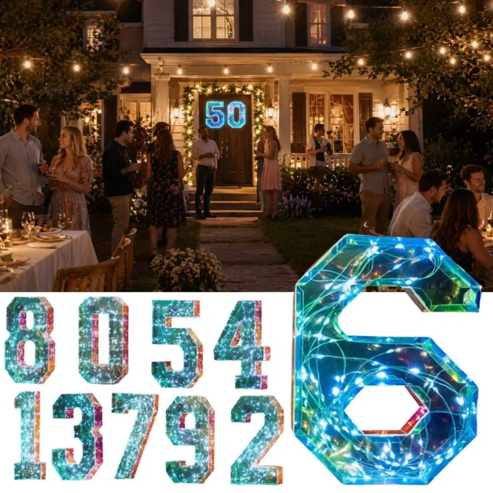 Multicolor Light-Up LED House Number Light Battery Box Dual Power Decorative Illuminated House Number Sign DIY Blue