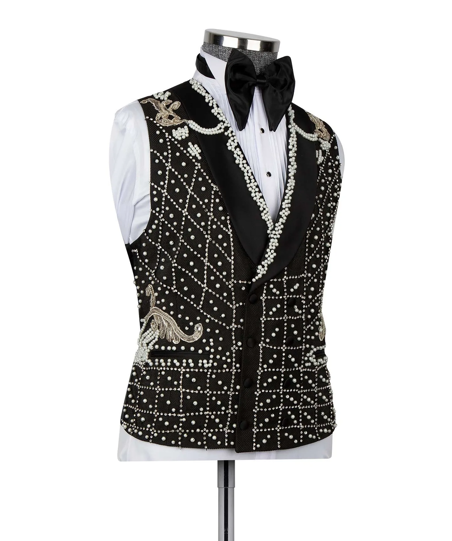 Luxury Wedding Tuxedos Beads 2-Piece Blazer Pearls Single Breasted Formal Prom Jacket Slim Fit Custom Made trajes para hombre