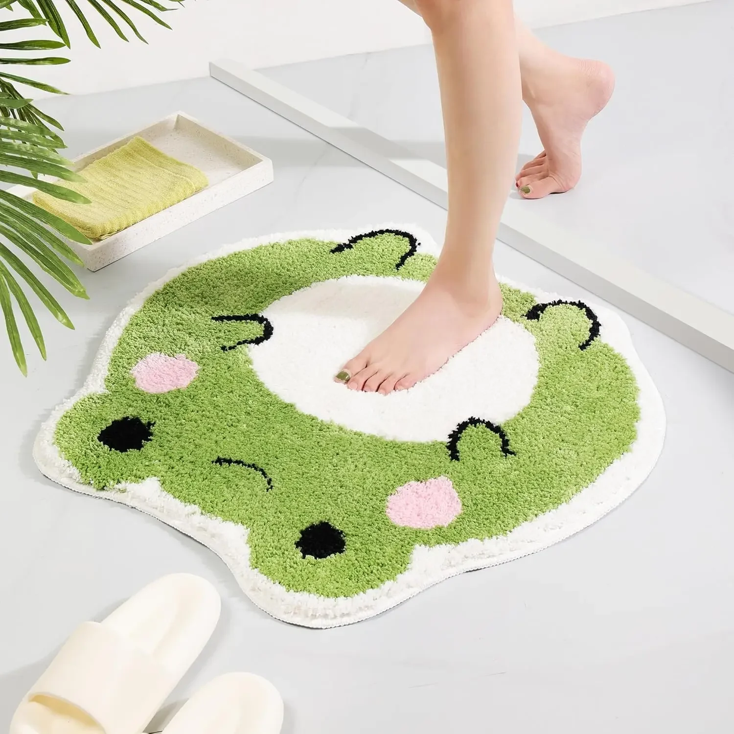 Cute Bath Mat Non Slip Frog Bath Rug for Bathroom,Luxury Absorbent Mats,Machine Washable Shaggy Soft Rugs Bathroom Decor