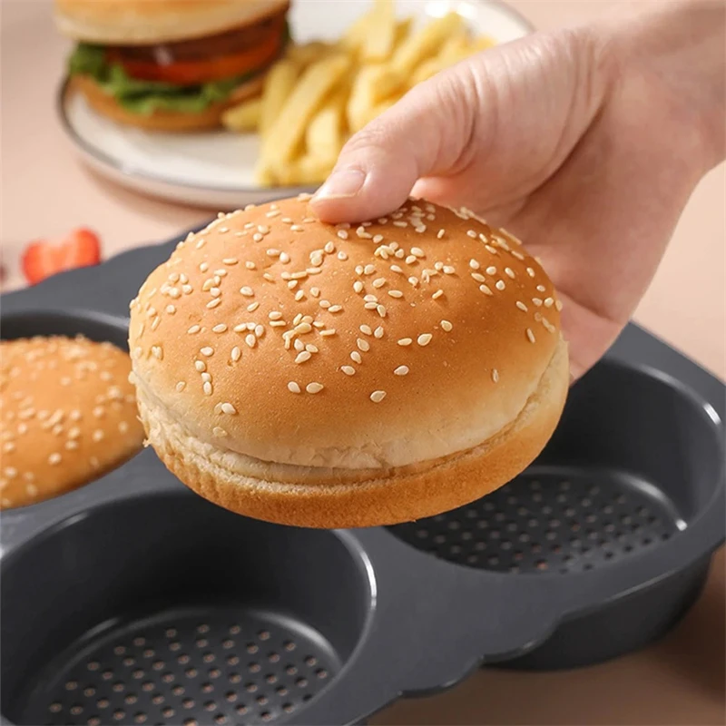 4/6 Grid Baking Mold Hamburger Silicone mould Food Grade Resistant Bread Bun Baked Plate Non-Stick cake Pan DIY kitchen Tool