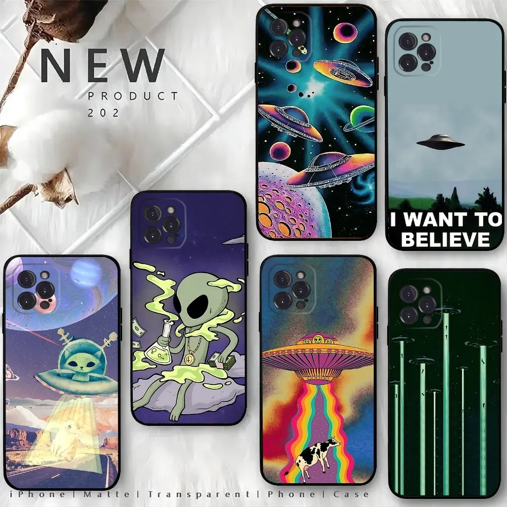 

UFO Alien Thing Phone Case For iPhone 16,15,14,13,12 Mini 11 Pro XR,X,XS,MAX 7,8 Plus Silicone Cover Soft Black