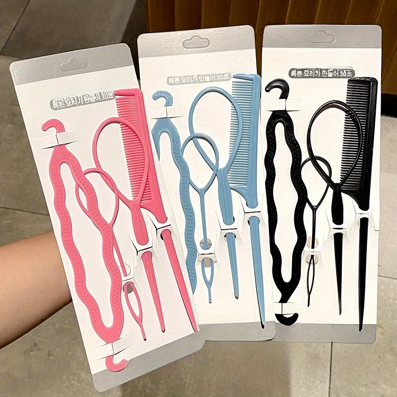 

4 шт., набор для укладки волос, петля для французской косы, булавка для крысиного хвоста, расческа для плетения, набор для вытягивания, двойной крючок, аксессуары для укладки, инструменты для красоты