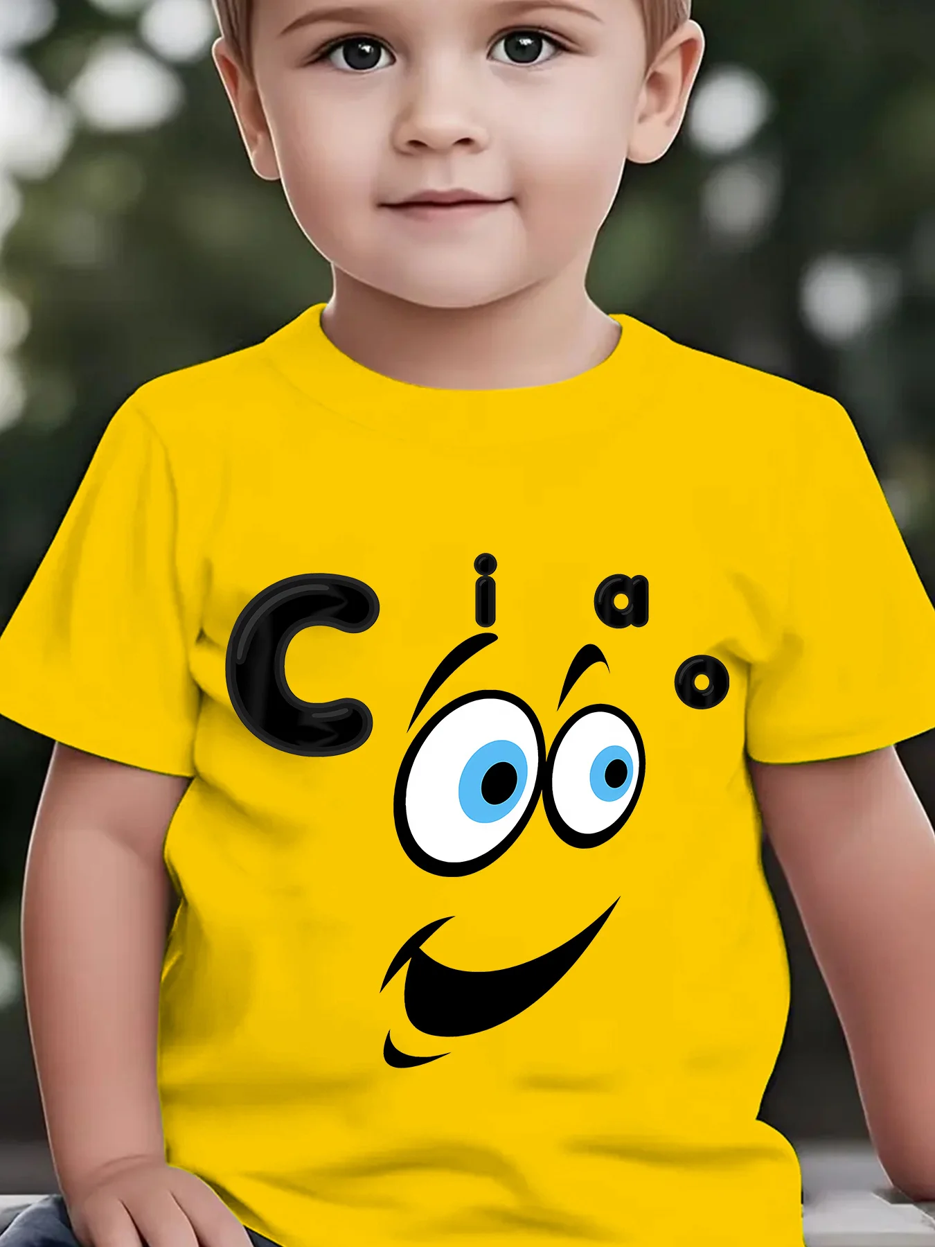 Funny Smiley Ciao Letter Graphic Print Boys Girls Family Matching Cotton Short Sleeve Crew Neck Soft Summer Kids Casual Tees