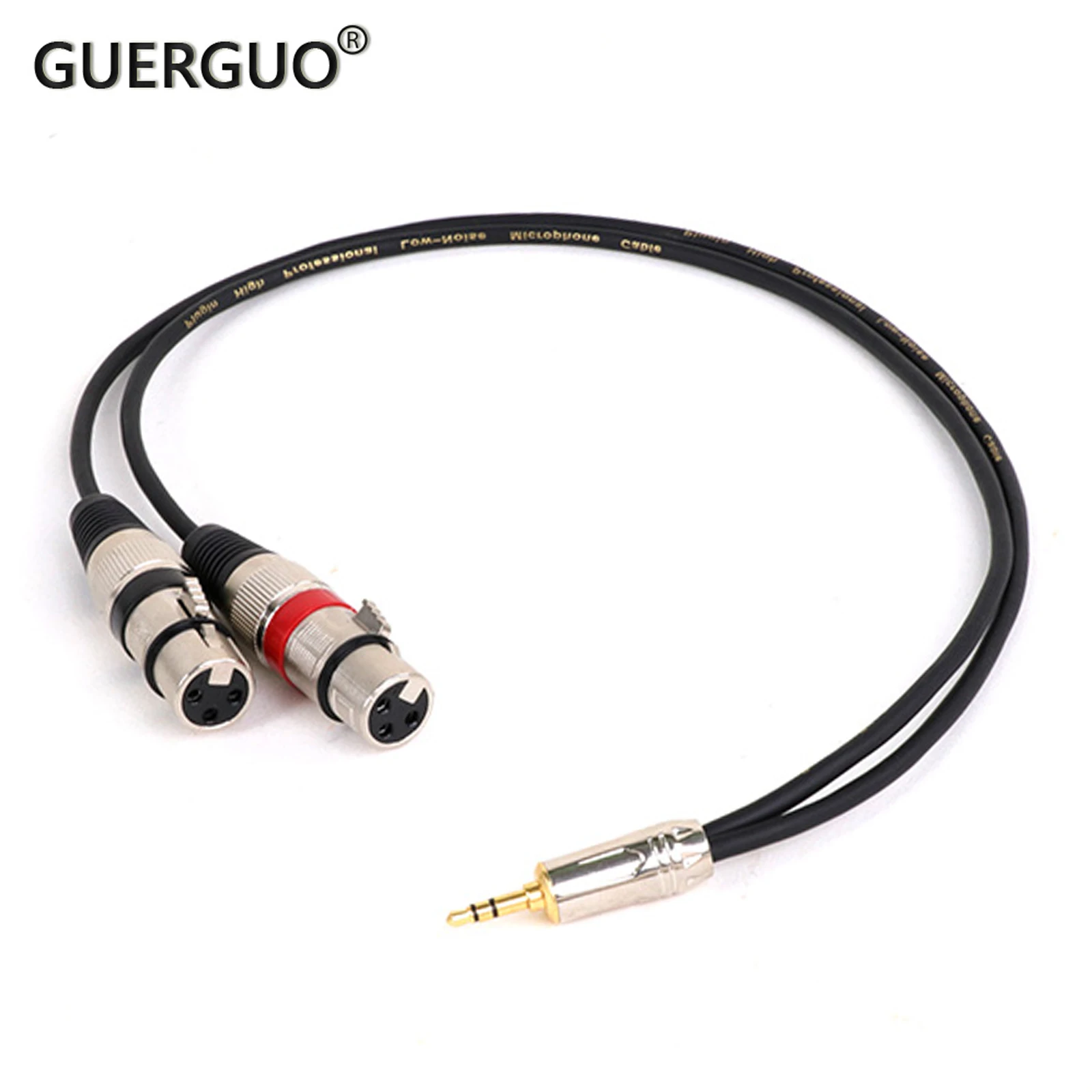 GuerGuo 3.5mm 1/8 \'\'gniazdo TRS do 2 XLR 3Pin Adapter do kabla, 3.5MM przejście ze złącza męskiego na podwójne XLR męskie/żeńskie Breakout Y kabel