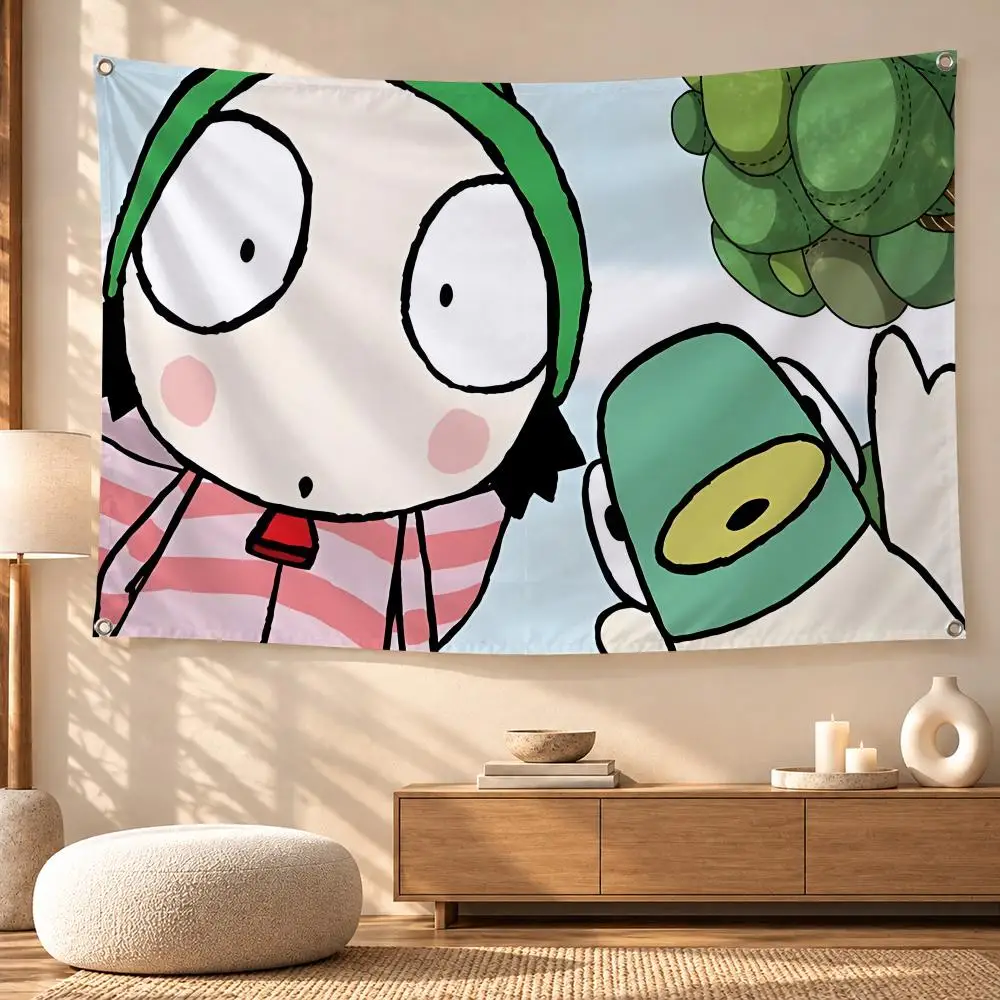 Sarah & Duck Kids Cartoon Flags Wall Hanging for Outdoor Camping, Family Celebrations & Garden Home Decor Gift
