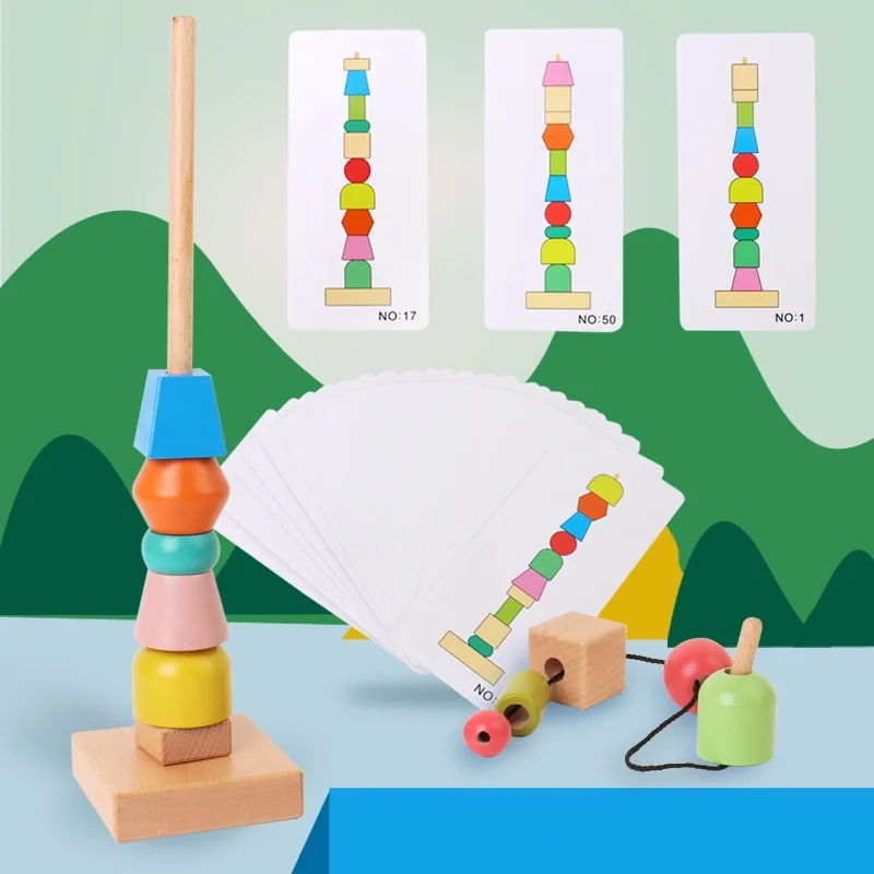 25 cards and 10 large beads of different shapes to exercise children's hands-on and color recognition abilities