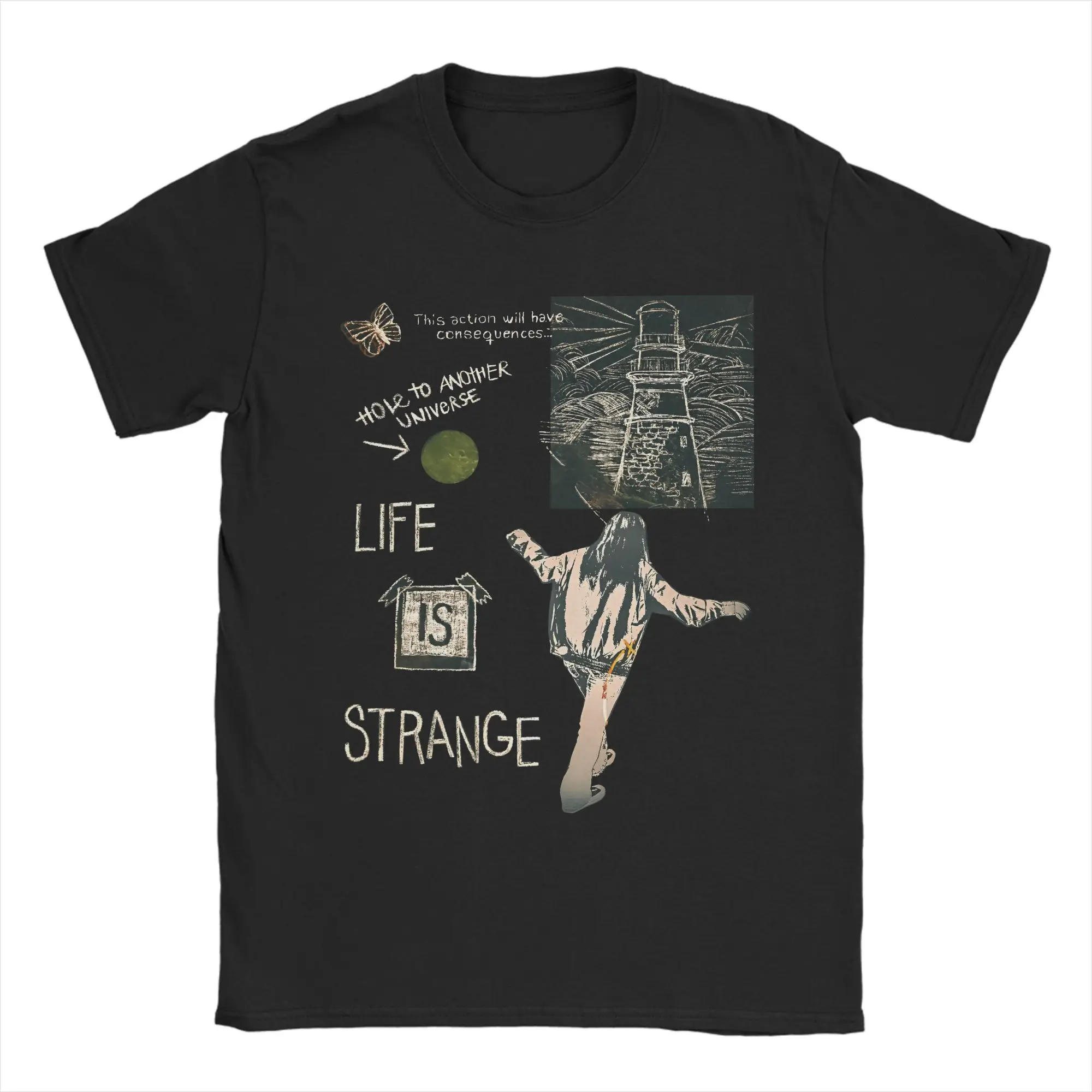 Men Life Is Strange Butterfly T Shirt  Cotton Clothes Leisure Short Sleeve Crewneck Tees Printing T-Shirt