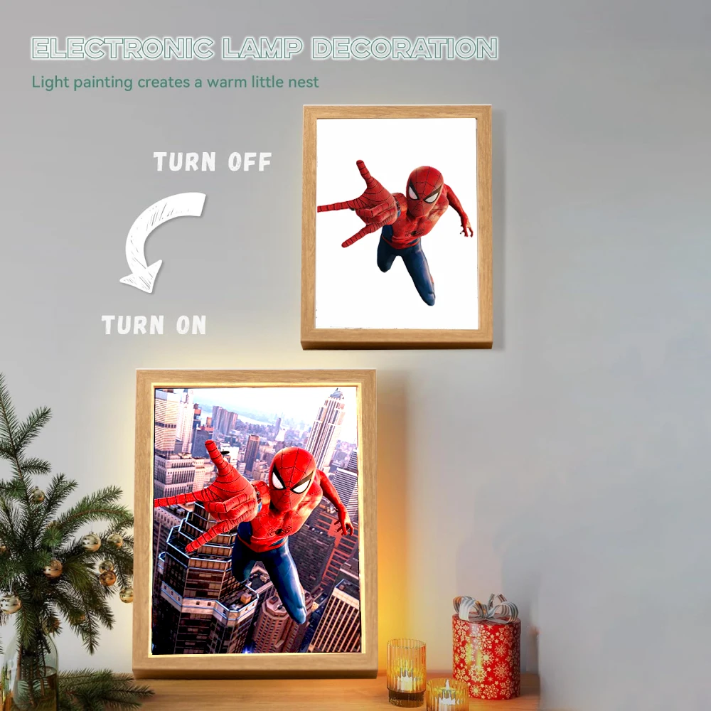 Anime Figure Light Painting Photo Frame spiderman Man Spider Zipka Led Night Light Home Bedroom Decor Christmas Gifts Moon Lamp