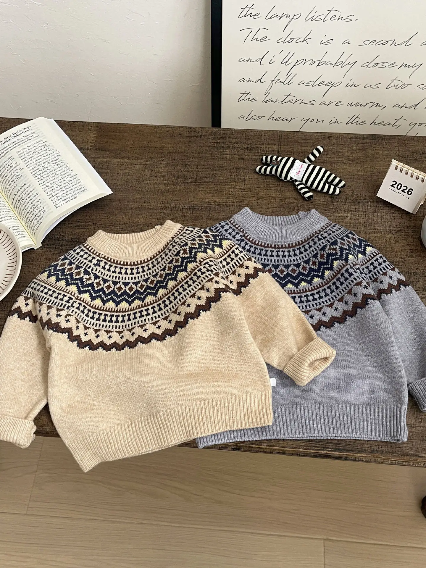 Fashionable Fair Isle Knitwear Sweater for Boys Spring 2026 Early Spring Trendy Embroidery Children's Clothing Male Toddler