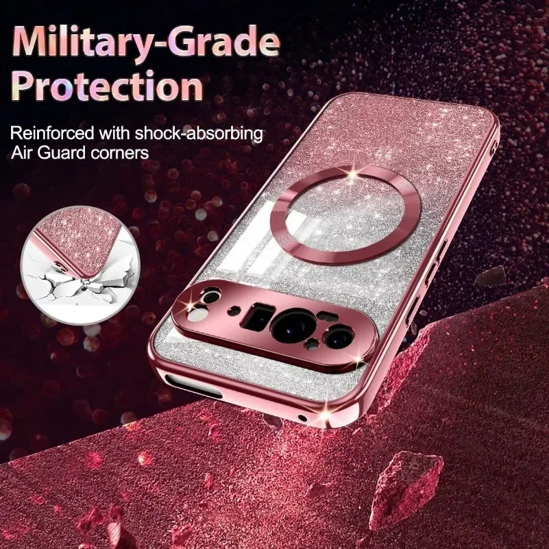Luxury Electroplate Gradient Glitter Soft Phone Case for Google Pixel 9 Pro XL 8 8A Magnetic Charge Shockproof Protection Cover