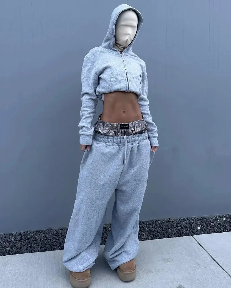 Y2K Harajuku pants camouflage Embroidered double waist high quality sweatpants Hip Hop streetwear High waisted Wide Leg Pants