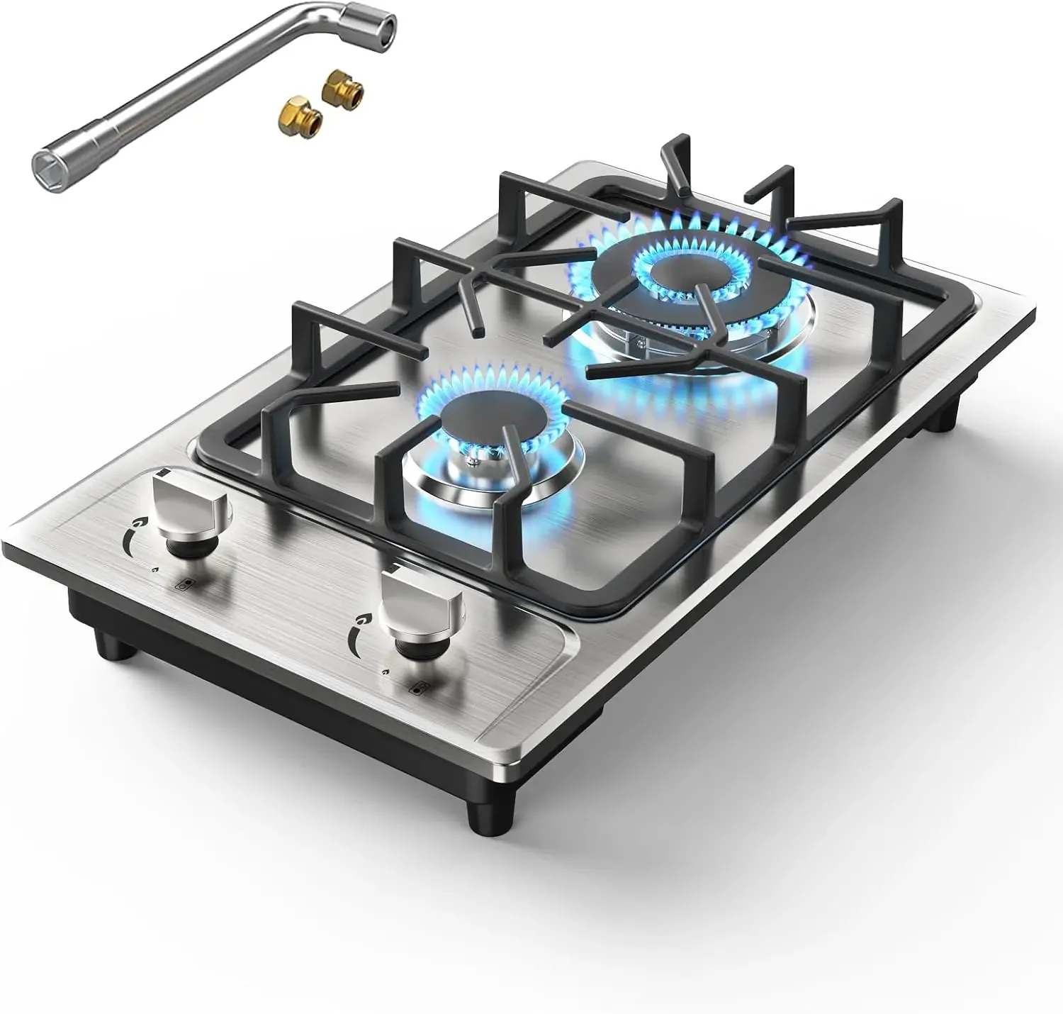 

li-Gas Stove 2 Burner, Propane Cooktop 12 inch, Portable Gas Cooktop Stainless Steel Stove Burner with Thermocouple Protection