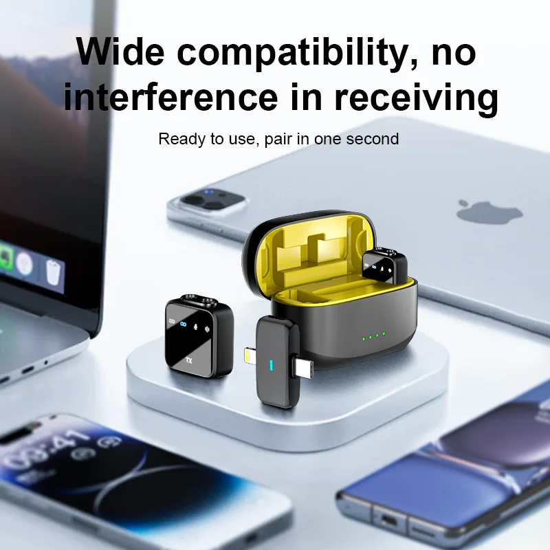 Micrófono de solapa inalámbrico Yamnweo N-S2 con estuche de carga, alcance de 30 m, cancelación de ruido AI de 3 niveles, Bluetooth 5.2, para teléfono, cámara, vlogs, transmisión en vivo, grabación de video 2
