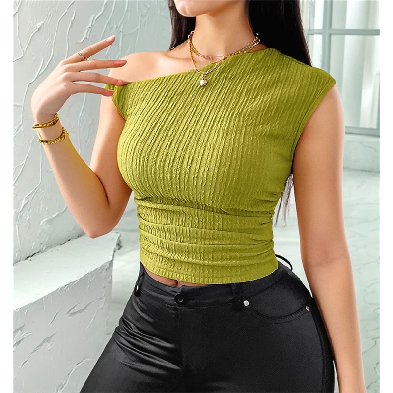 A83F-ملابس علوية بدون أكتاف للسيدات قمصان بدون أكمام ضيقة مناسبة للخروج ملابس صيفية Y2K ملابس عصرية