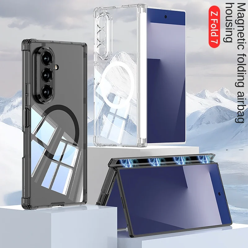 Für Samsung Galaxy Z Fold 7 Fall Weiche Transparente Airbag stoßfest Magnetische drahtlose lade Schutzhülle Zurück Abdeckung Für Z Fold7