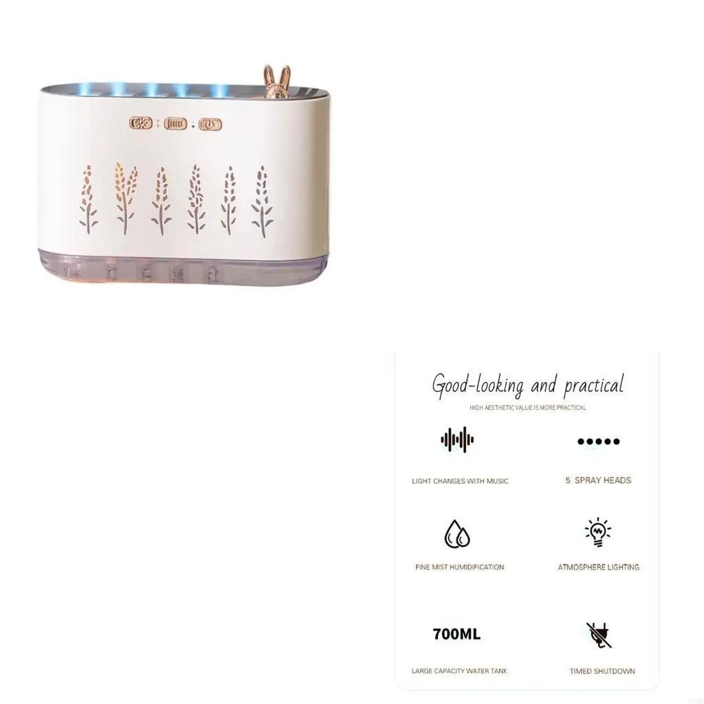 

5 Nozzle Humidifier 700ML Diffuser With Dynamic Lighting Auto Shut Off Air Moisturizer