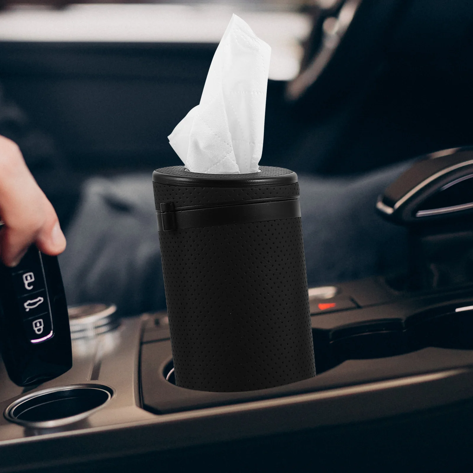 

PU Car Tissue Holder Cylinder Box Round Tissues Tube Paper Towels Storage Case Car Accessory Tissue Box