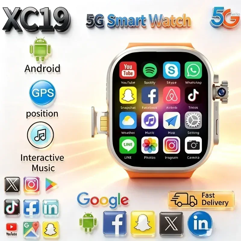 XC19 5G Network Smartwatch SIM Card Rotating Camera Android 9.0 Bluetooth GPS Positioning Google Play Global Version WiFi Phone