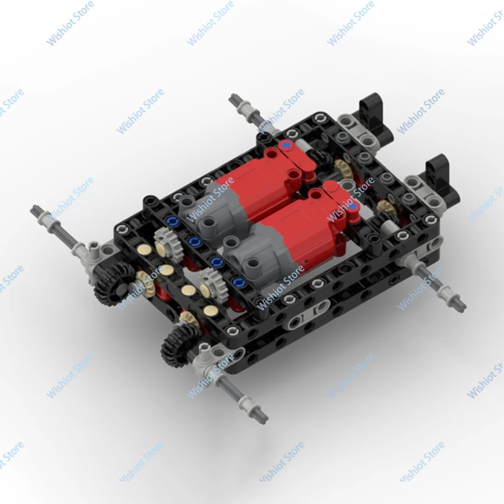 MOC – châssis de voiture technique à 4 roues motrices, cadre tout-terrain, moteur en L, application, télécommande, bloc de construction, fonctions de puissance, véhicule