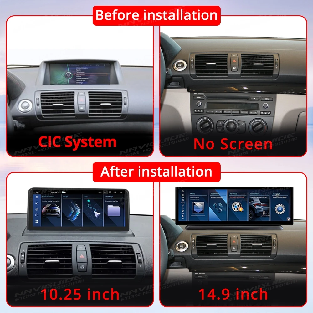 NAVIGUIDE 14.9'' Android 13 Car Radio For BMW 1 Series E81 E82 E87 E88 2004-2012 Wireless Carplay Android Auto Multimedia player