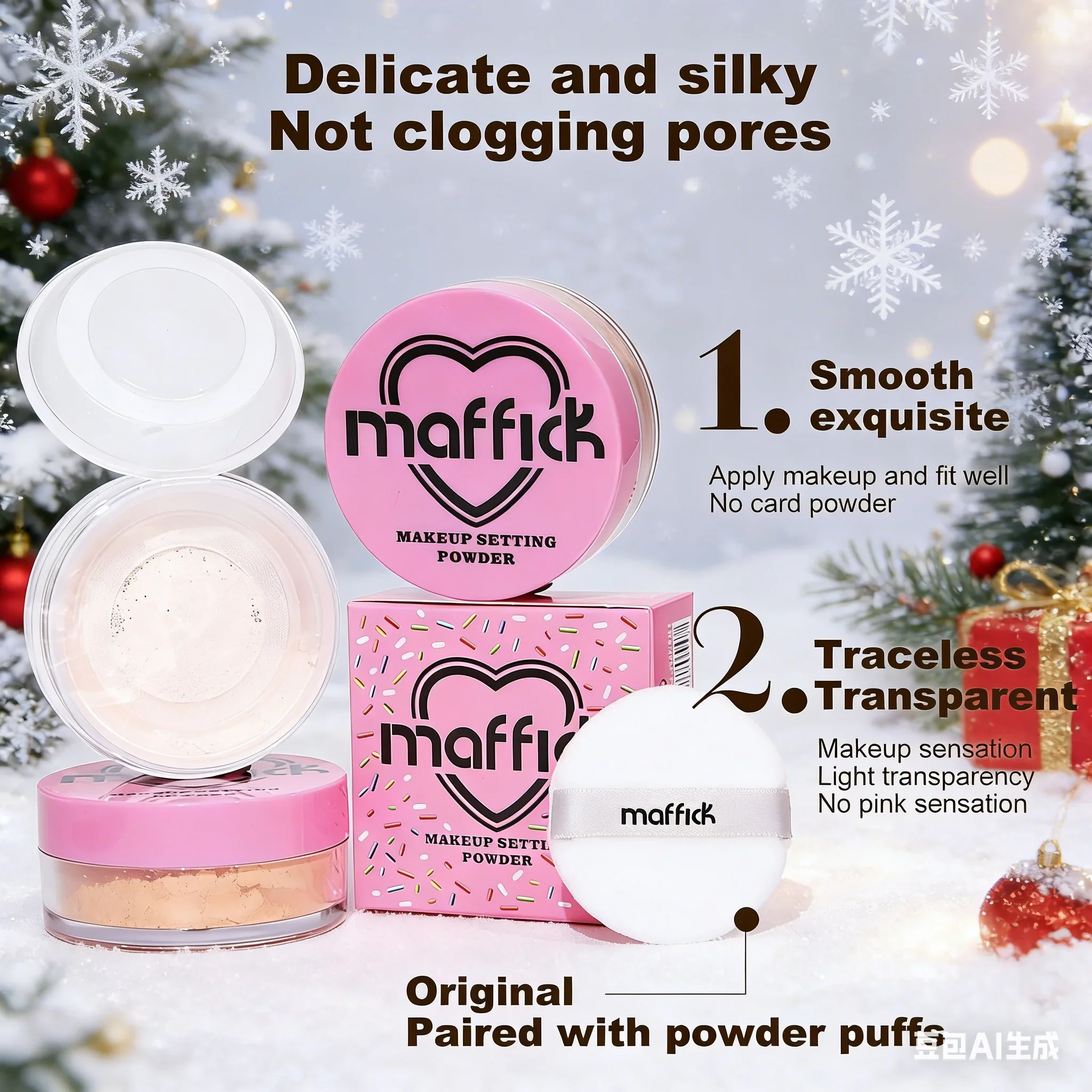 MAFFICK Cute Girl Loose Setting Powder, Waterproof Oil Control Long Lasting Face Makeup, Christmas Valentine's Day Gift