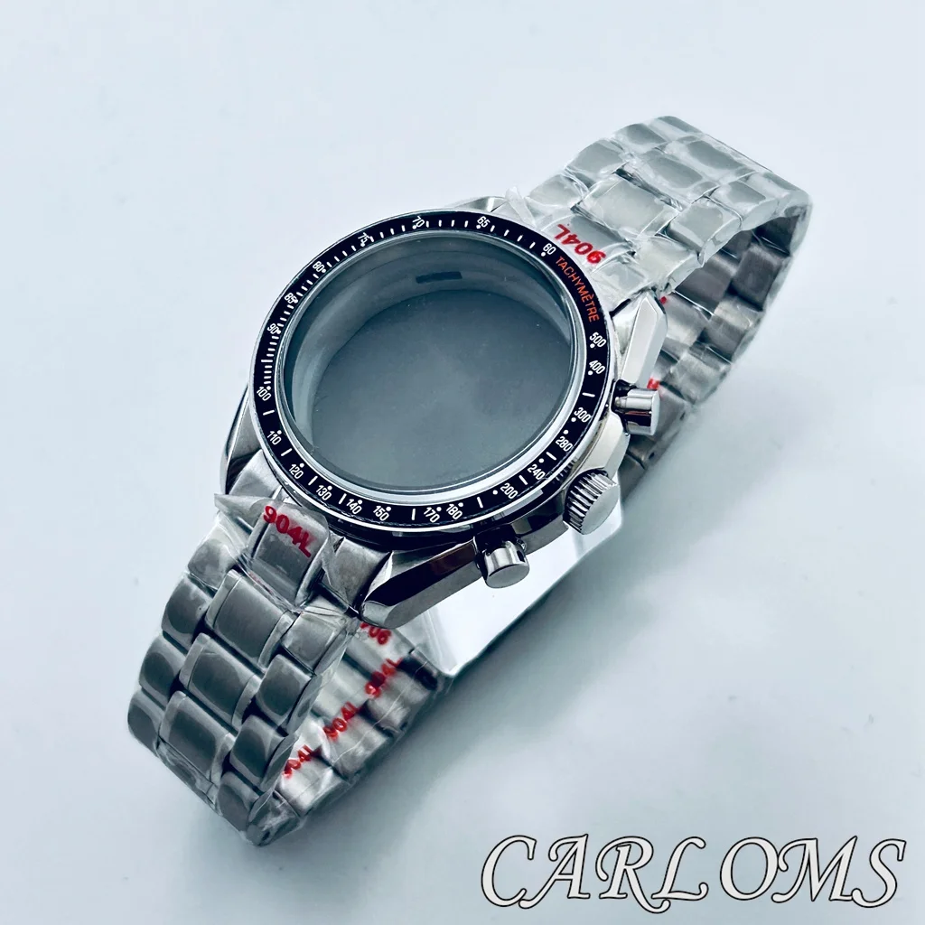 40mm Men Chronograph VK63 VK64 Watch Case Quartz Movement Parts Silver Solid Stainless Steel Dome Mineral Glass