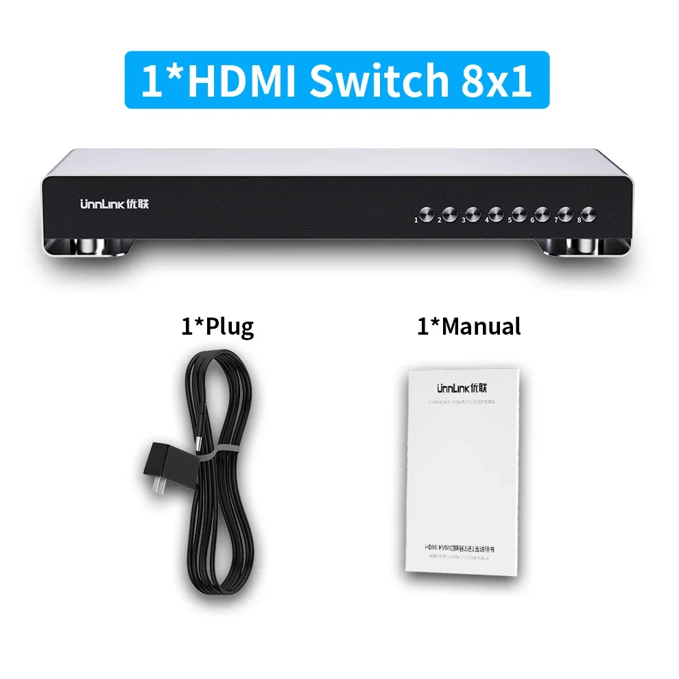 Unnlink HDMI Switch 8 In 1 Out 4K HDR Video Switcher 8 พอร์ตควบคุม 8 อุปกรณ์สําหรับสวิทช์ PS4/5 Pro แล็ปท็อป PC Sharing 1 Monitor