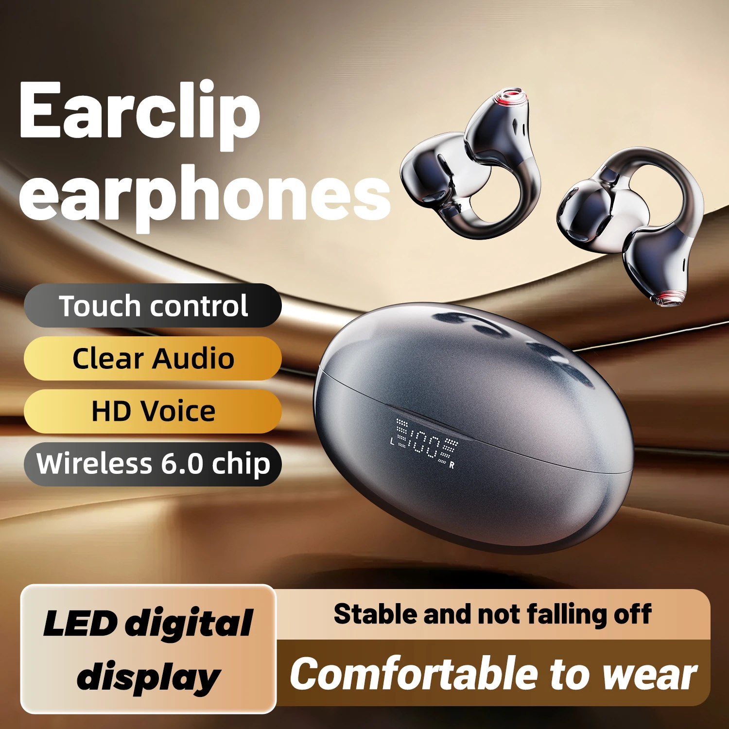 SK Wireless Bluetooth Earphone 6.0,Ear Clip Headphones,Sports Noise Reduction Headset HD Voice Call Earbuds,Adults Surprise Gift