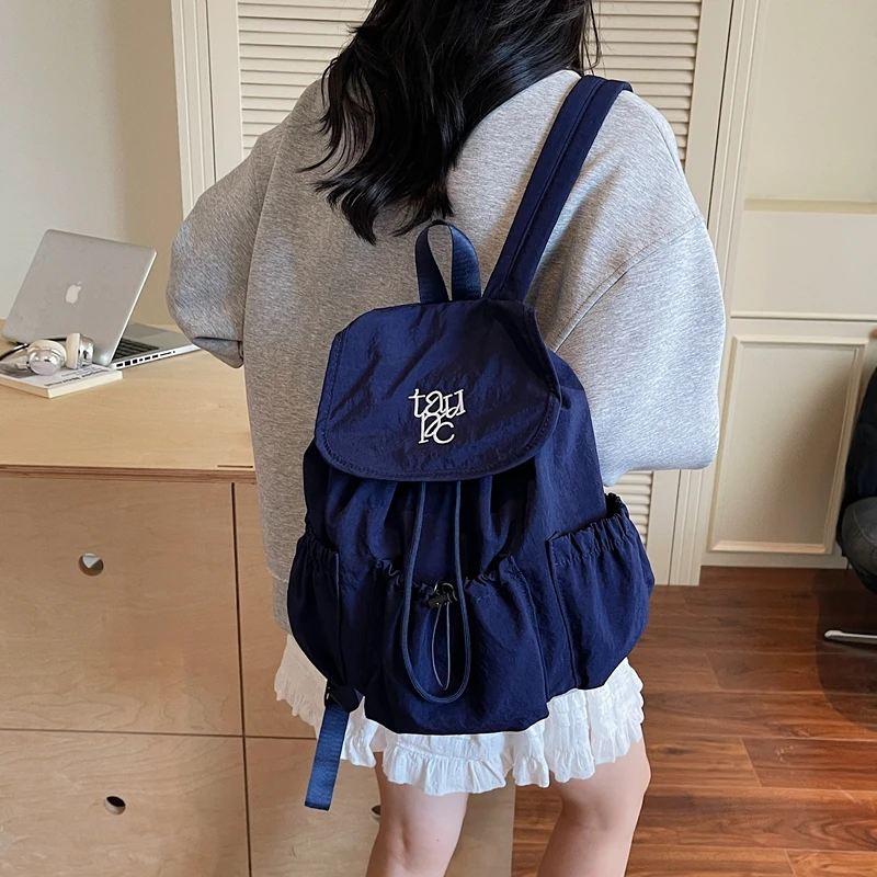 

Korean Sle Large Capaci Nylon Canvas Cuter Bag Dstring Commuter Bapa Student Class Travel Bookbag Casual Simple...