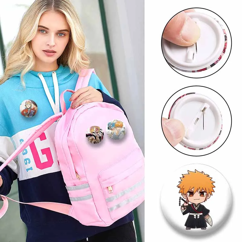 Cartoon Figure Ichigo Kurosaki Brooch Anime Peripheral BLEACH Round Badge Custom Lapel Pin Bag Jacket Decor Fans Collection Gift