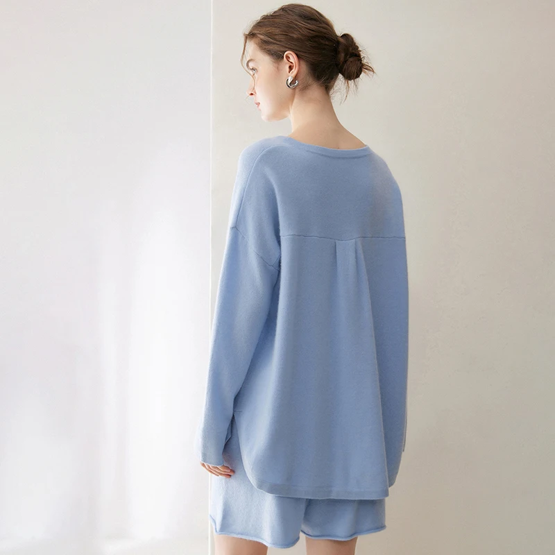 High Quality Women's 100% cashmere sweater casual solid color knitted pullover loose Henry collar Blouse warm Tops Jumper
