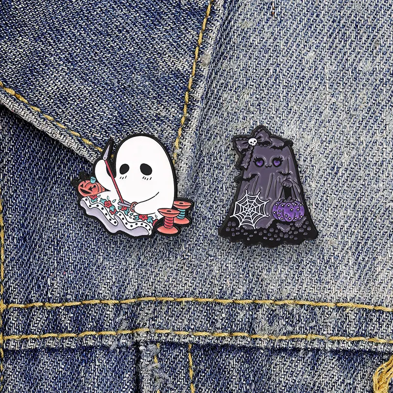 2-10 Stück/Set, Emaille-Anstecknadeln mit Cartoon-Motiv, niedliche Frosch-, Geister-, Skelett- und Lebensmittel-Motive, dekorative Broschen, Set für Rucksack, Geschenk – Detail 4