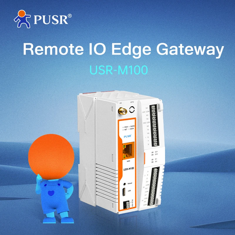 PUSR USR-M100-EAU Puerta de enlace de E/S IoT inteligente industrial compatible con MQTT Modbus RTU a TCP con red 4G y Ethernet