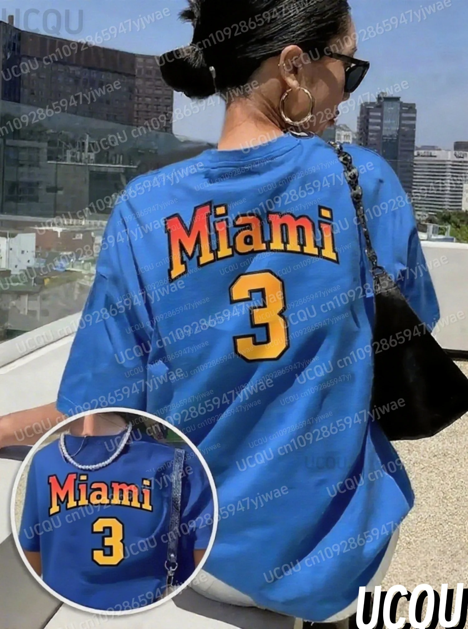 2025 المرأة عادية ميامي No.3 طباعة س الرقبة تي شيرتات قصيرة الاكمام الصيف المحملة البيسبول الفانيلة اليومية بلايز أنثى تيز الإناث Clothi #6