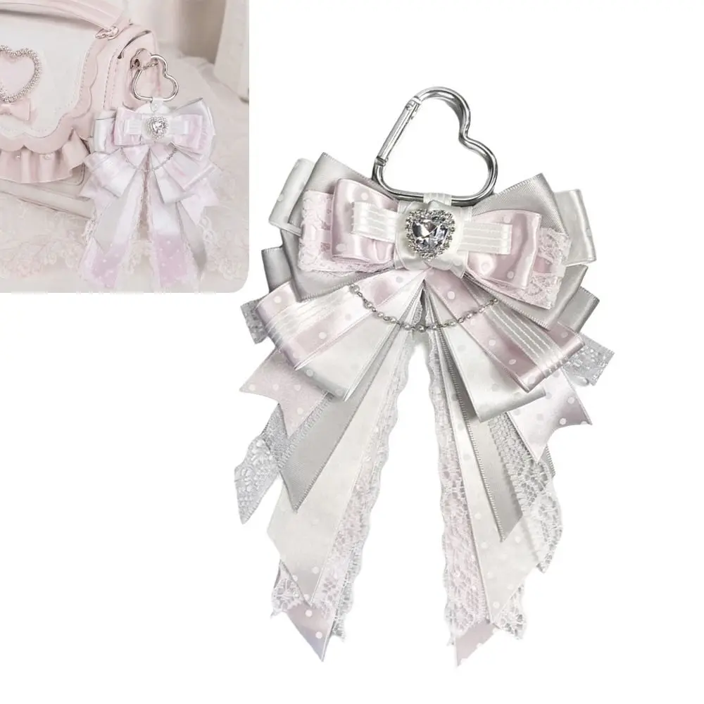 Pendant Style Bow Ribbon Keychain Handmade Pink Lace Bow Backpack Pendant Itabag Decoration Accessories