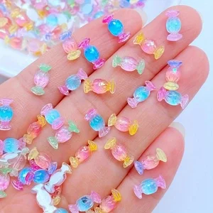 50 pcs Cute Mini 4x10mm Glossy Resin Candy Charms - Pastel Iridescent Flat-Back Nail Art Decorations for DIY Crafts, Jewelry Mak