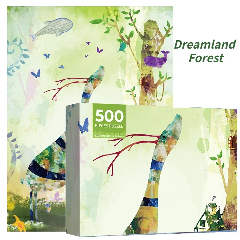 

High Quality 38*52cm Adults 500 Pieces Paper Jigsaw Puzzles Dreamland Forest Cute Animal Stress Reducing Toys Christmas Gifts