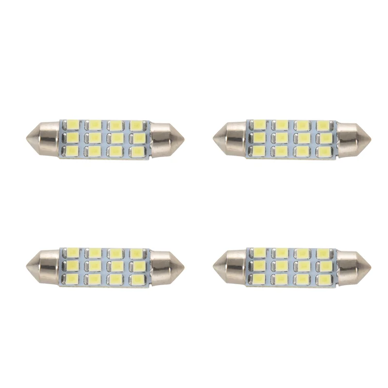 

4Pcs 42Mm 12 SMD 3528 LED White Car Interior C5W Dome Festoon Bulb Light Lamp DC 12V-B61B