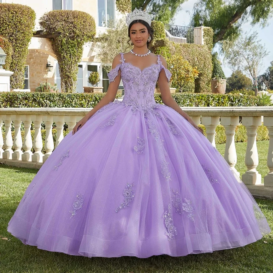 EVLAST-vestido De quinceañera con hombros descubiertos para mujer, vestido De baile De encaje, apliques De cuentas, dulce 16, 15 Años, TQD086, nuevo