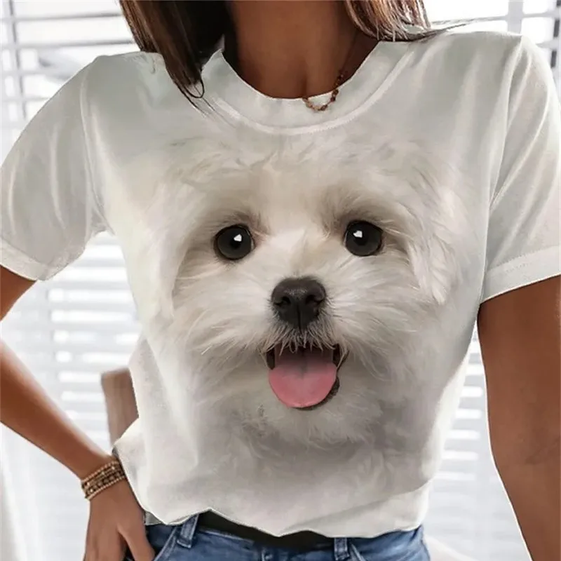 

Cute Animal Print Short Sleeve T-Shirt Women 2023 Summer New Casual O Neck Pullover Tees Female Korean Version Tops Streetwear