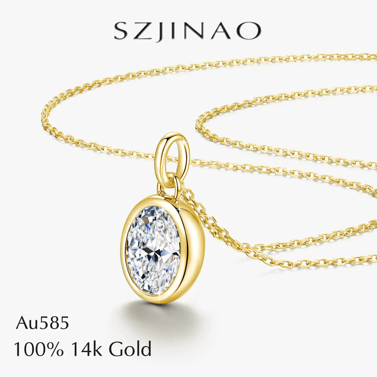 

Настоящее 14-каратное золото овальной формы GRA Муассанит-пасьянс, ожерелье, кулон, блестящая огранка для женщин, цепочка на ключицу, обручальные украшения