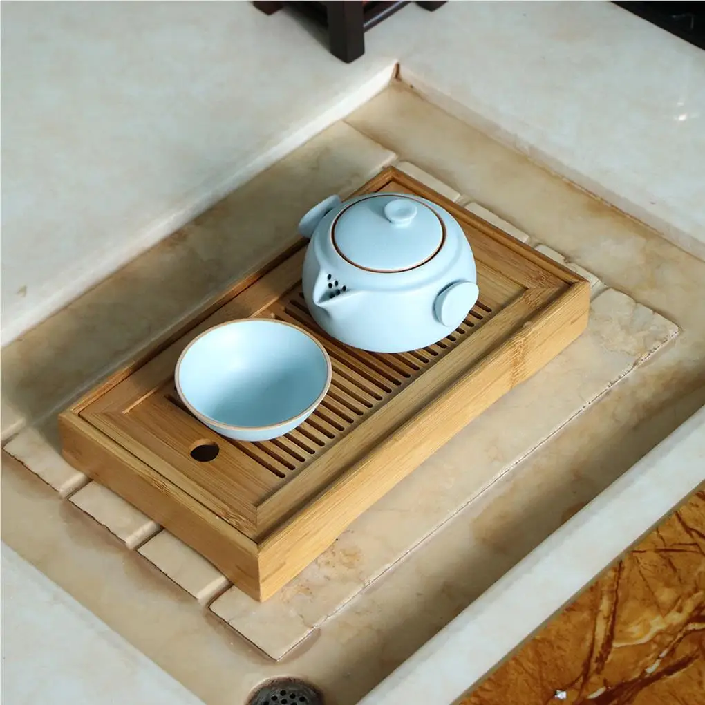 Tea Tray Water Drain Rectangle Shape Chinese Solid Serving Table Saucer Drawer Teaware Board Smooth Surface Office