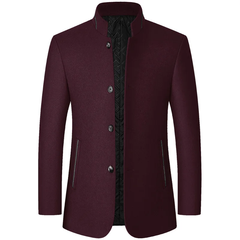 Abrigo de lana de estilo chino para hombre, chaqueta informal de negocios, abrigos sólidos con cuello levantado, otoño e invierno, 2024