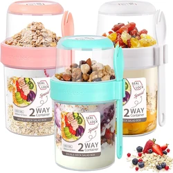 870ML Overnight Oats Jars with Spoon and Lid Milk Fruit Salad Food Storage Jars Portable Cereal Breakfast Cups Kitchen Supplies