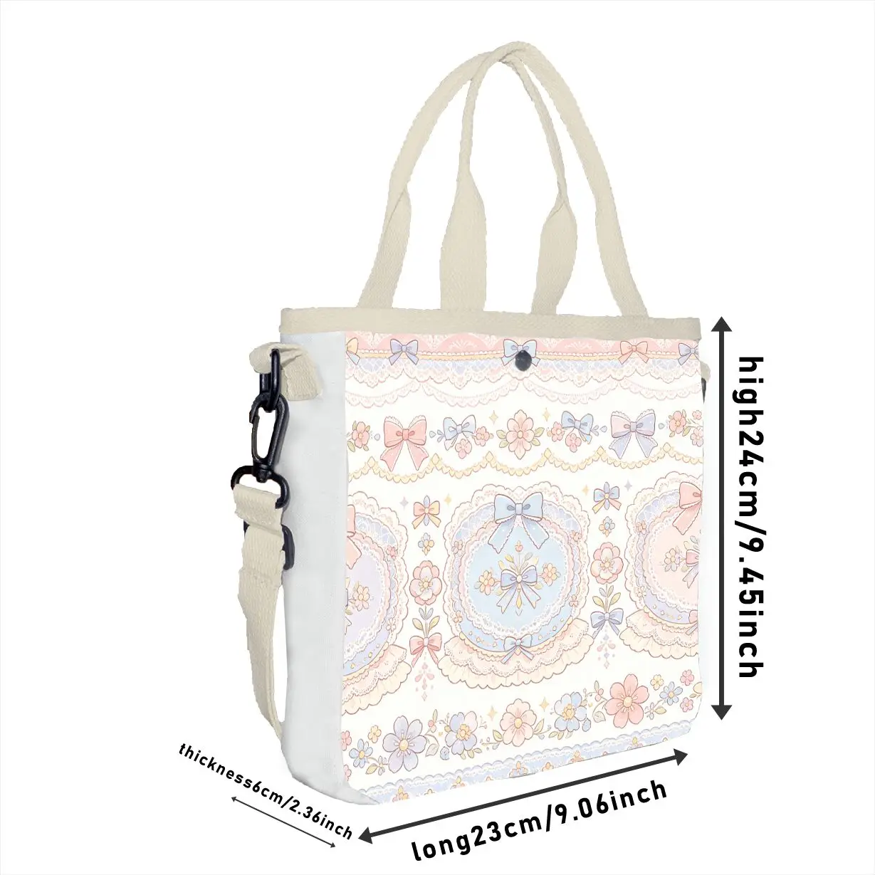 Aesthetic Pastel Lolita Pattern Shoulder Bag, Adjustable Strap Cottagecore Girly Tote
