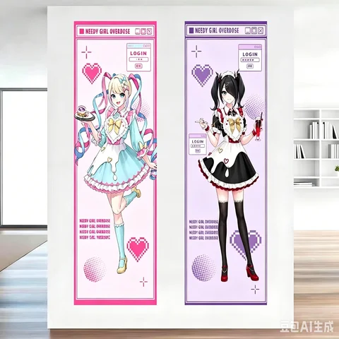 Pink Polka Dot Anime Girl Long Tapestry Cute Lolita Style Wall Hanging for Bedroom Dorm Aesthetic Decor Multiple Sizes