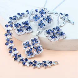 Set di gioielli Brdal in argento 925 da donna orecchini con pietre naturali bracciale con ciondolo ad anello collana da donna con zirconi blu Set da sposa