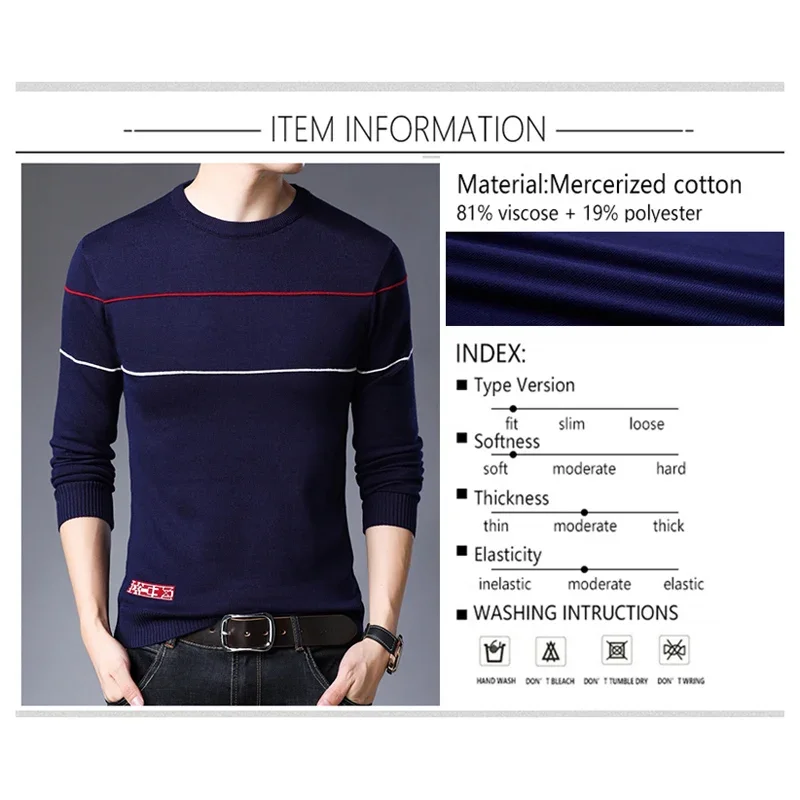 BROWON Brand 2024 Autumn Fashion Casual Men Pullovers Knitted Striped Male Sweater Men Dress Slim Sweaters Jersey Clothing